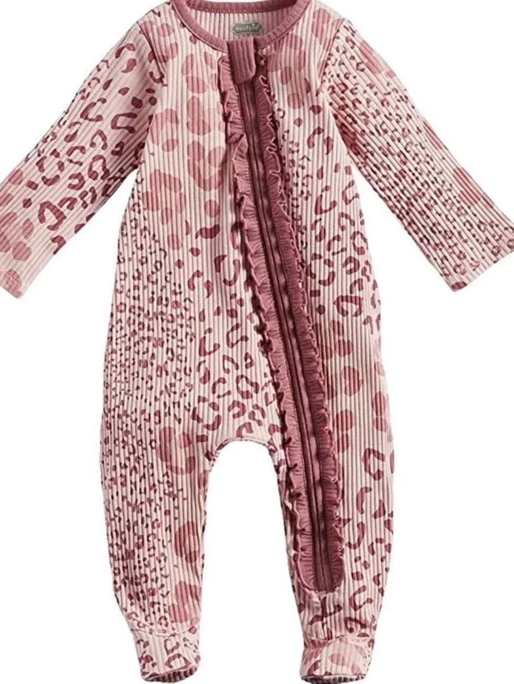 Mud Pie Baby Girl Leopard Ruffle Footed Sleeper 6-9 Months Pink NWOT
